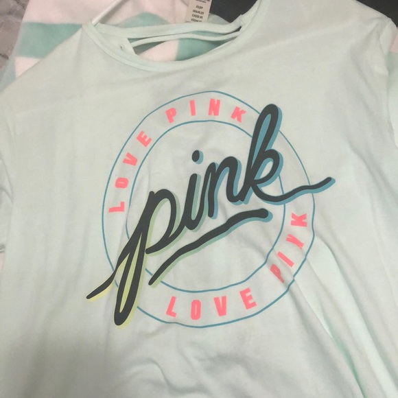 PINK Victoria's Secret Tops - Victoria’s Secret PINK Blue shirt/cross lace back
